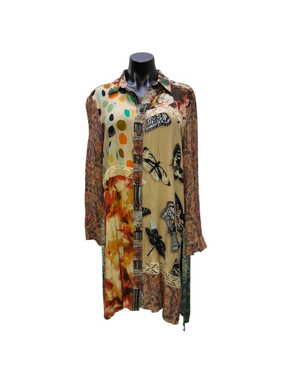 John Mark Multicolor Butterfly & Floral Print Blouse Dress M